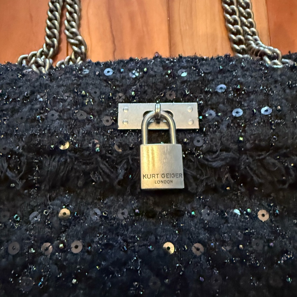 Kurt Geiger London Tweed Lock Fringe Sequins Flap Crossbody/Shoulder Bag - Picture 4 of 7